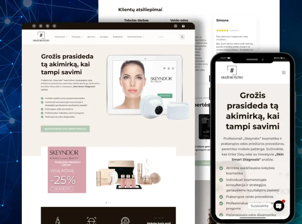 Grožio studijos svetainės kūrimas — Graži Be Filtro, WebDNR