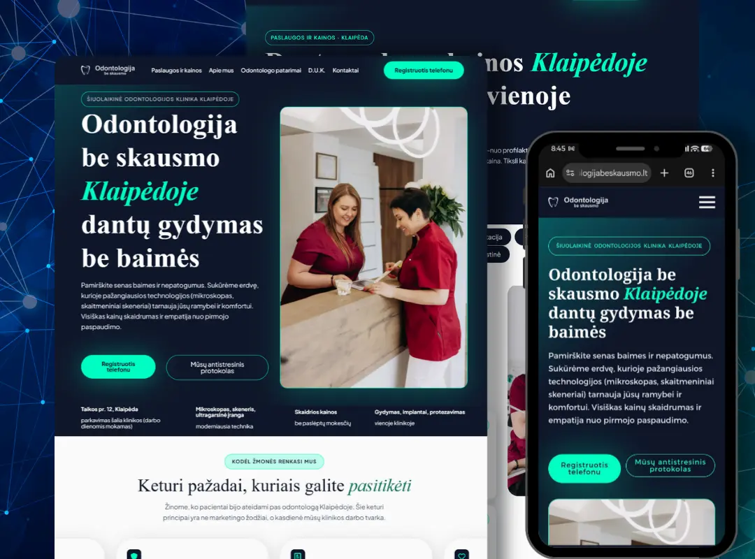 Odontologijos klinikos svetainės kūrimas — odontologijabeskausmo.lt projektas, WebDNR